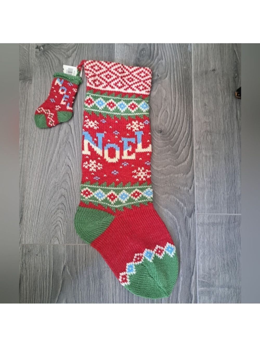 Vintage inspired NOEL CHRISTMAS STOCKING knit WOOL blend with tag mini sock 21"